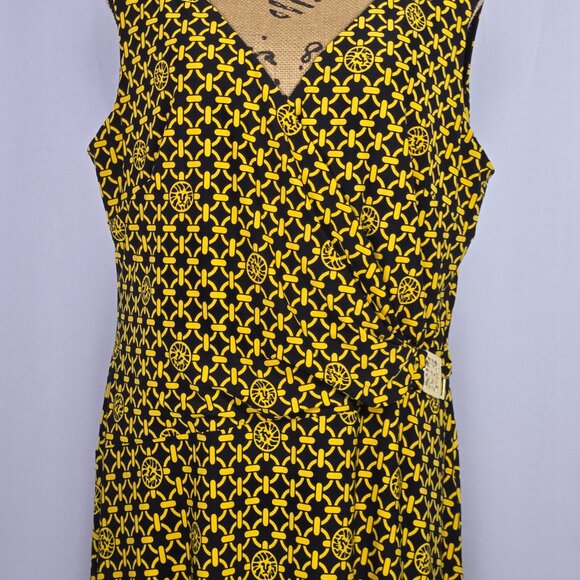 Anne Klein 16 Wrap Style Midi Maxi Dress Yellow Black Abstract Print Elegant - Picture 12 of 14